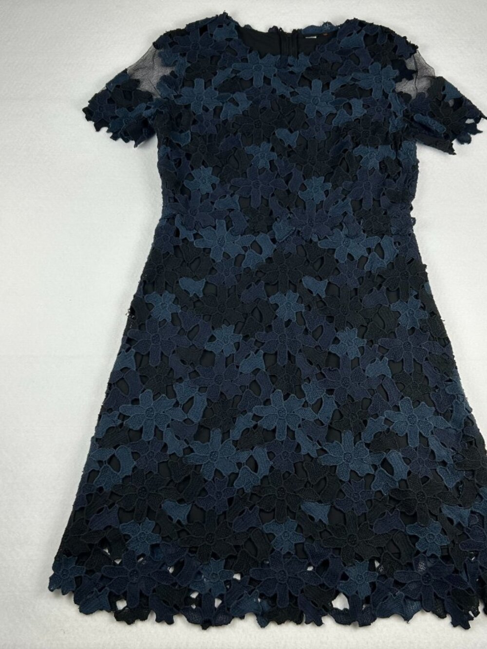 Elie Tahari | Ophelia Short Sleeve Black Blue Crochet Lace Sheath Dress, size 10 - Picture 2 of 12